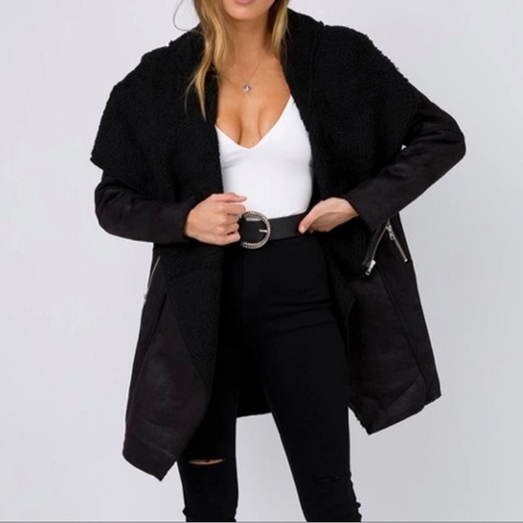 Lioness “The Sabotage” Coat Black Teddy Moto Jacket Size XS NWT - Picture 3 of 6